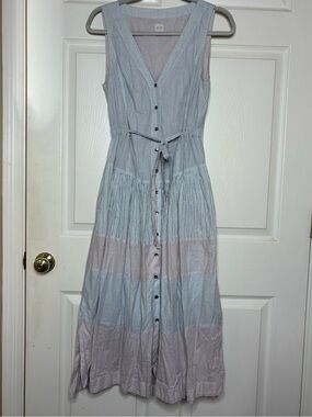 Rebecca Taylor La Vie Sleeveless Striped Midi Dress 100% Cotton Pastel pink blue